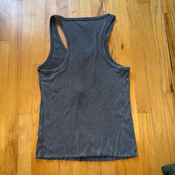 Aerie Y2K Tank Top XXL Gray Ribbed Henley Racerback Lettuce Hem Basic Casual - Picture 5 of 10